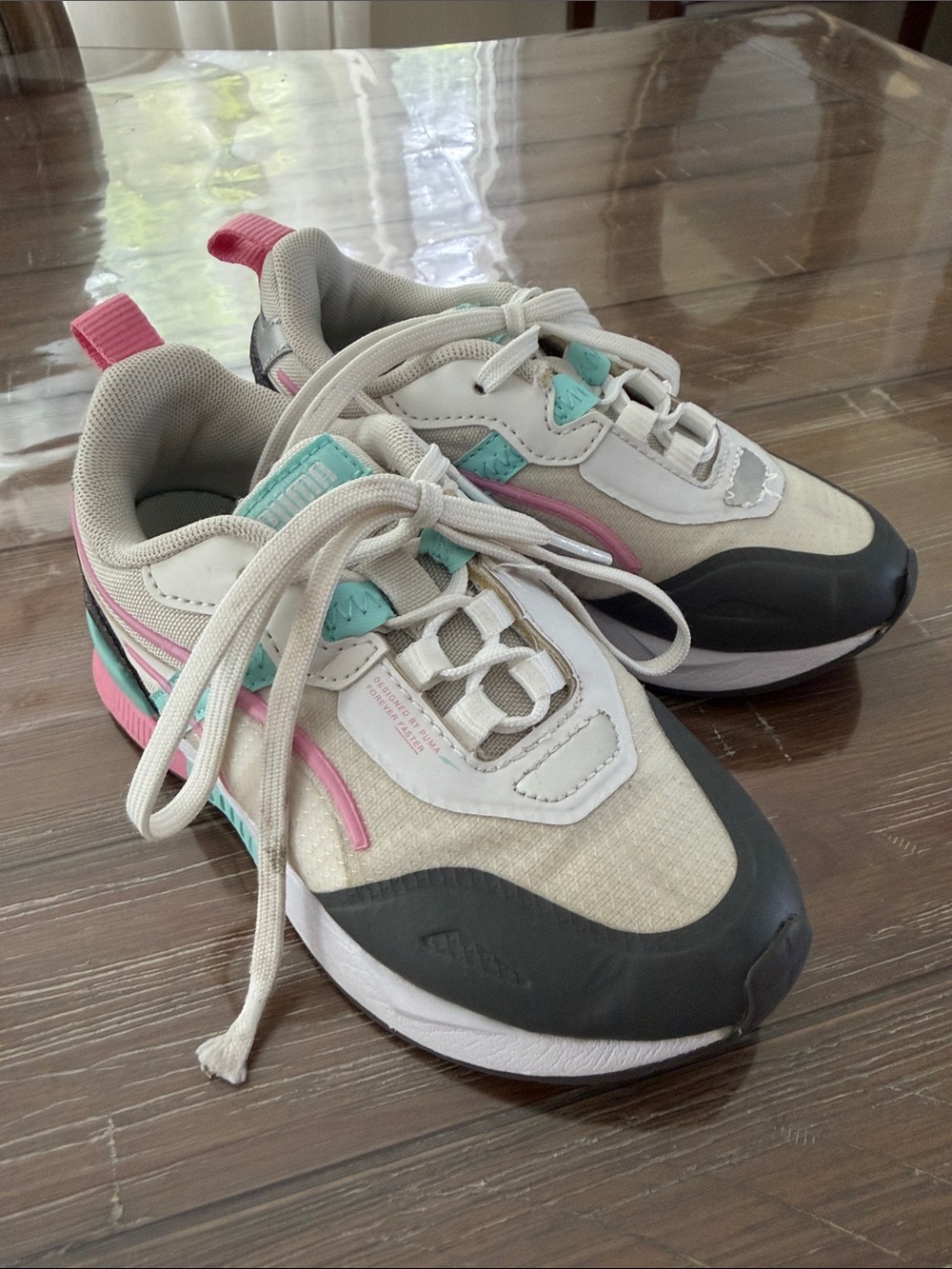 Puma Kids White Pink Teal Low-Top Sneakers